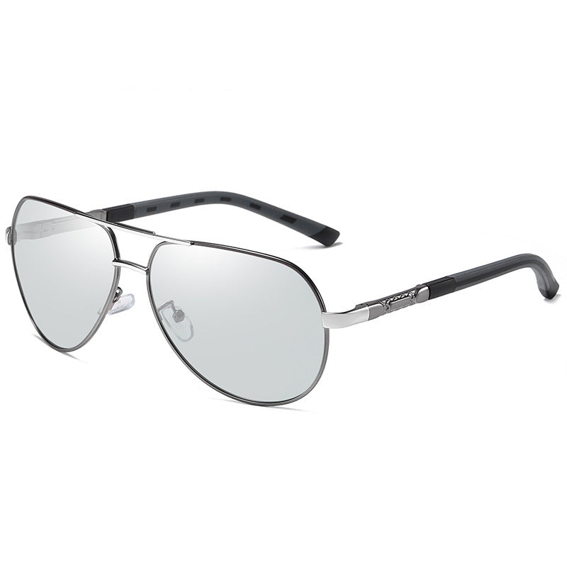 Metal Polarized Color-changing Round  Driving Sunglasses