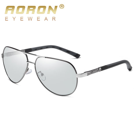 Men's Metal Polarized Color-changing Round Sunglasses