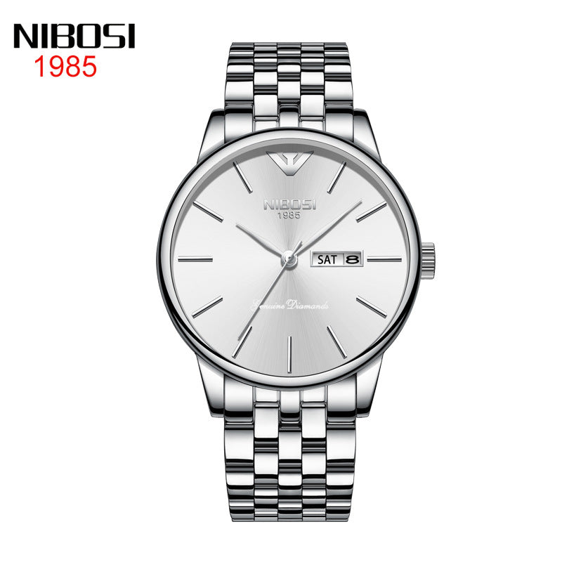 Men's Gold Double Calendar Solid Steel Belt Watch