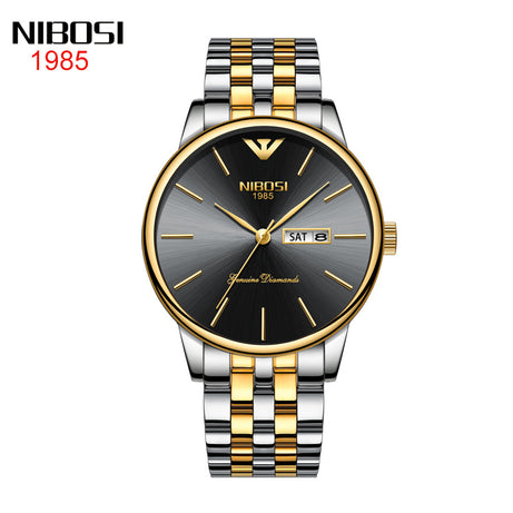Men's Gold Double Calendar Solid Steel Belt Watch