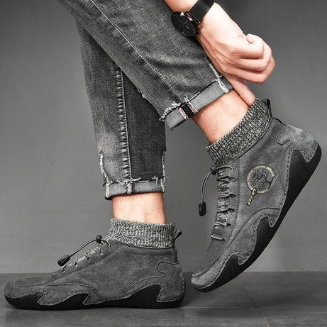 Men's Leather Fashionable High-Top Casual Shoes