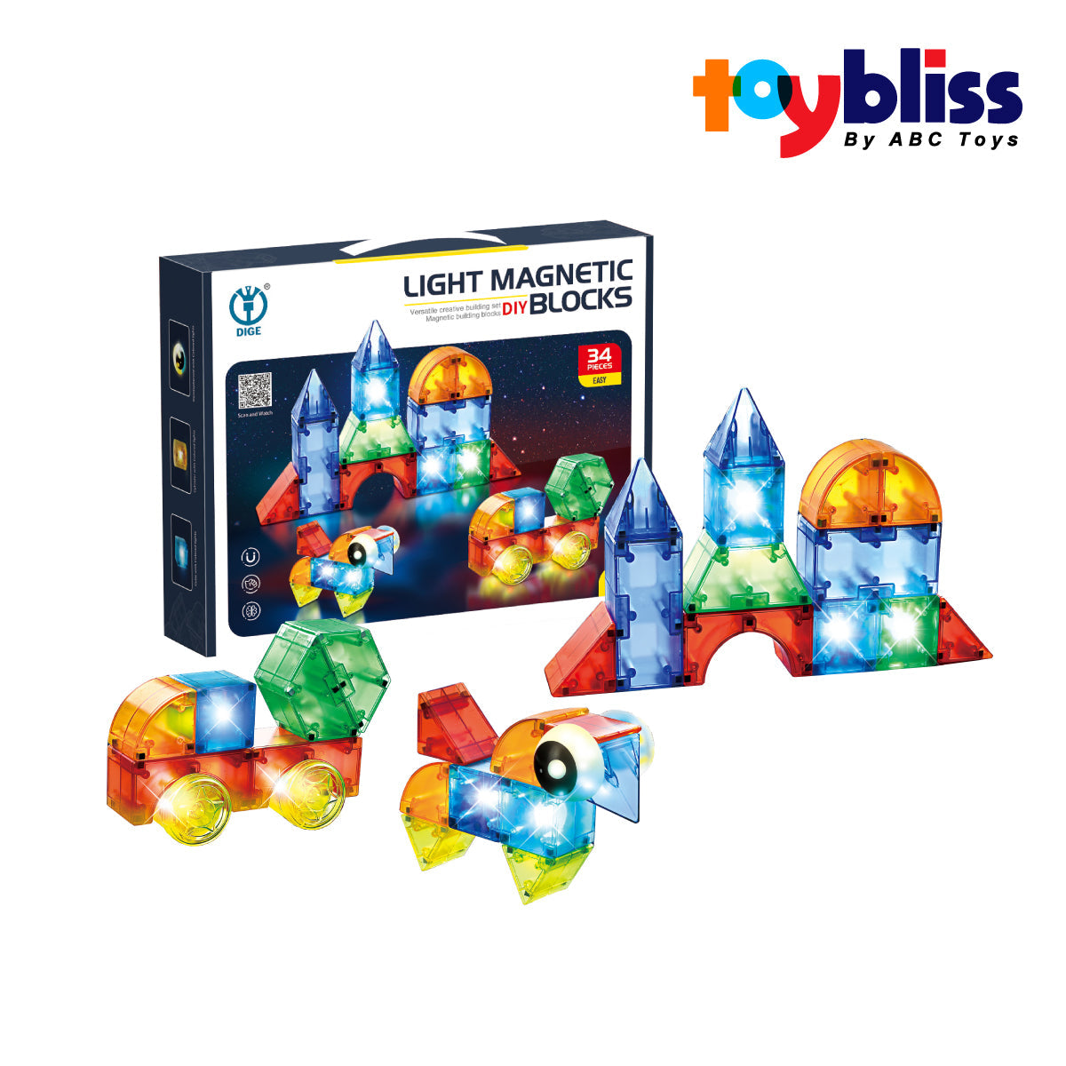 Toybliss DIGE Light Magnetic DIY 34pcs Blocks (2203), Ages 3+