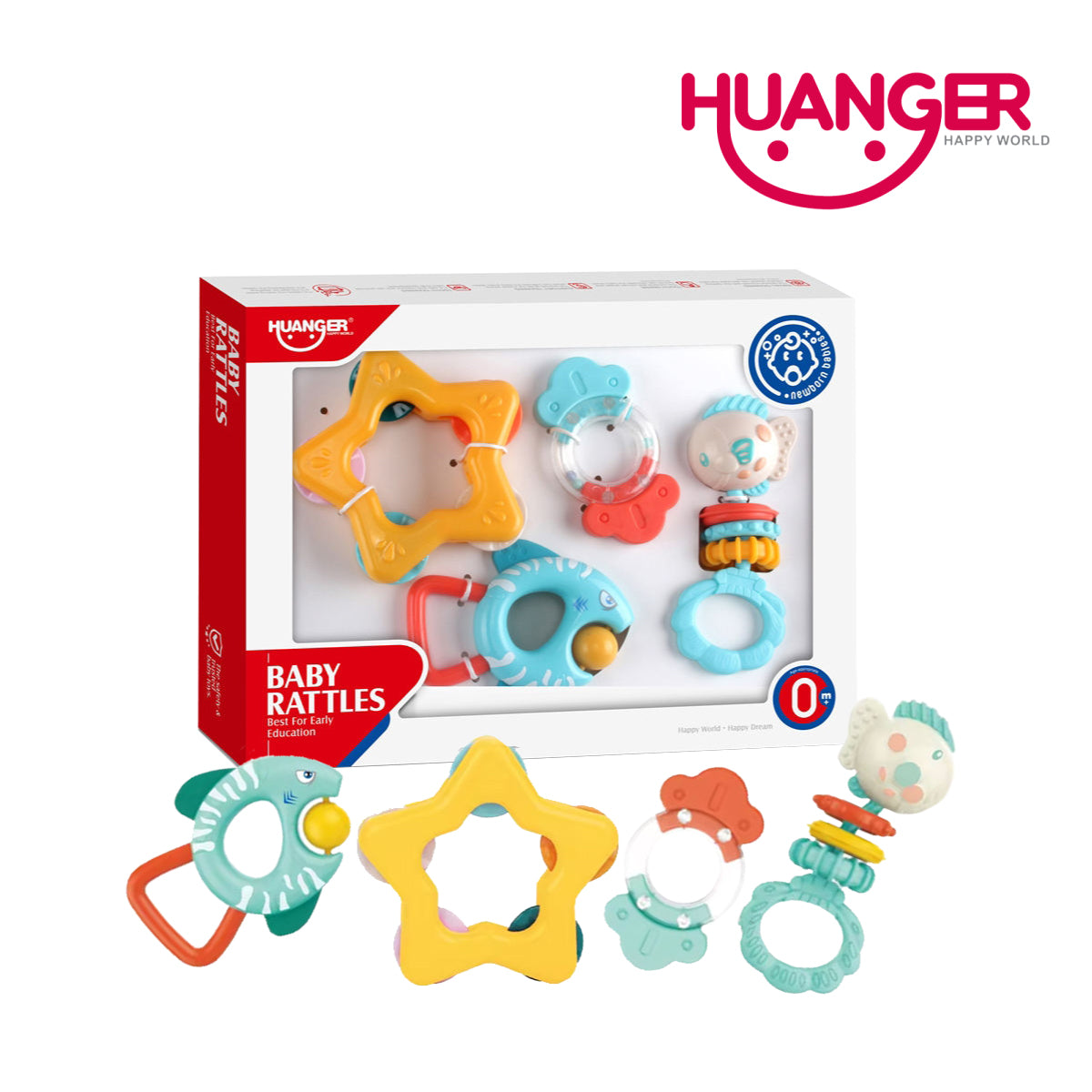 Huanger HE0134 Baby Rattles & Teether 4pcs Set, Ages 0+