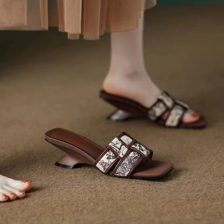 Women's Chunky Heel Slip-On Fashion Slippers (In Stock)