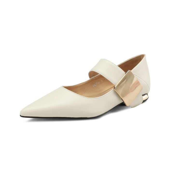 Women's Leather Metal Buckle Mary Jane Shoes