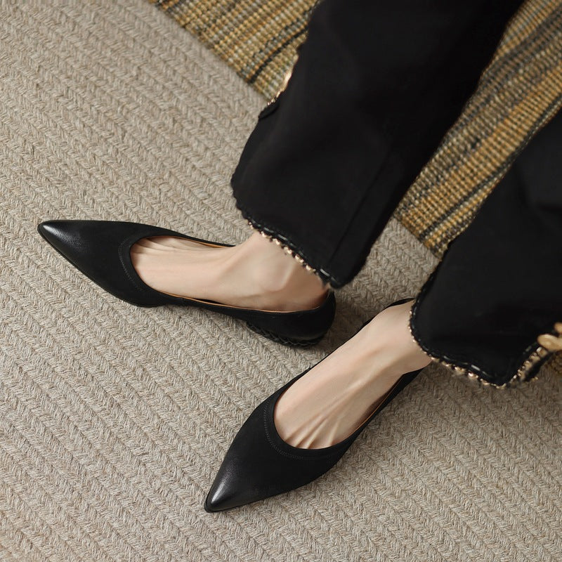 Women's Leather Retro Polished Pointed Shoes