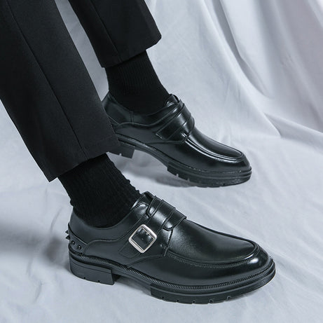 Men's Leather Buckle Rivet Leather Shoes