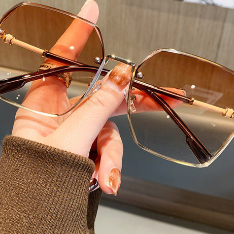 Women's Round Face Thin Large Frame Sunglasses