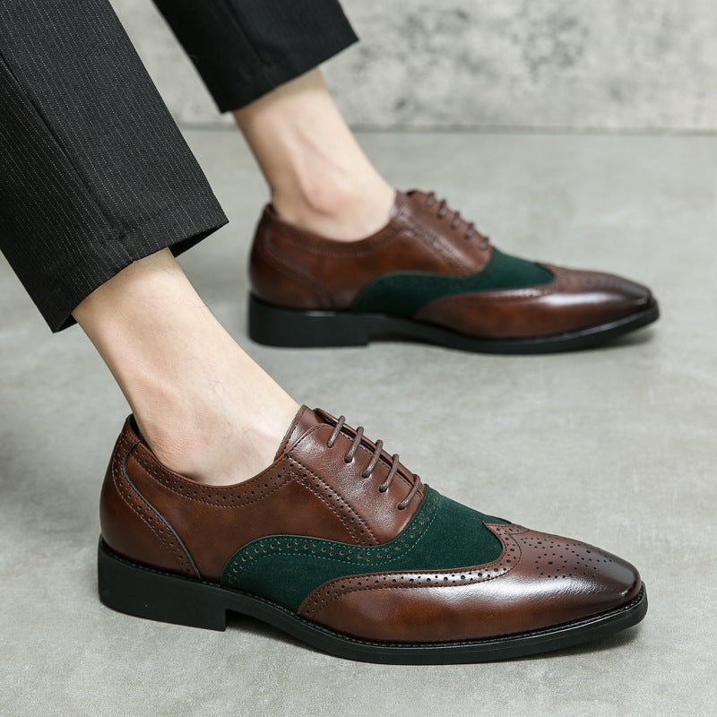 Men's Leather British Style Brock Carved Shoes