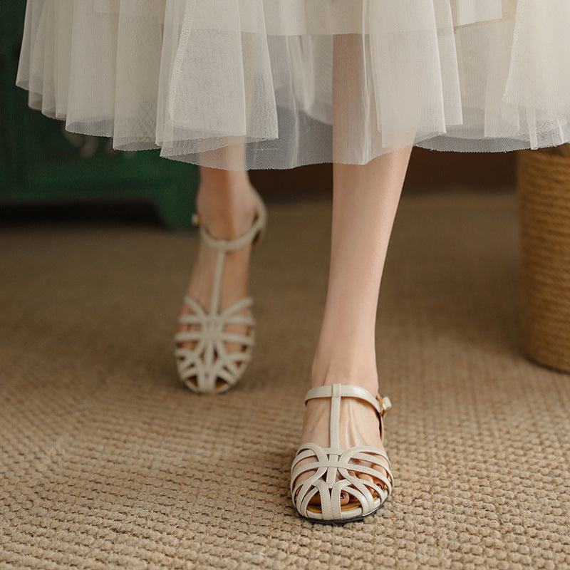 Women's Leather T-Shaped Sandals