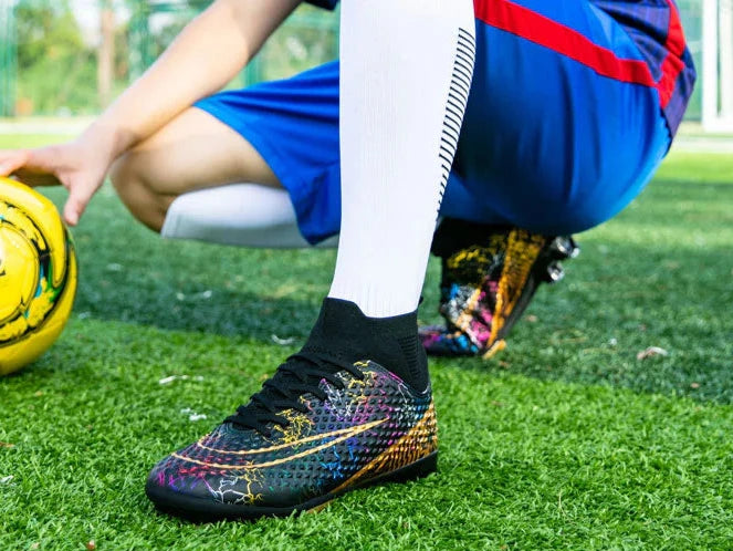 Men's Fly Knitting High-Top Football Turf Sports Shoes