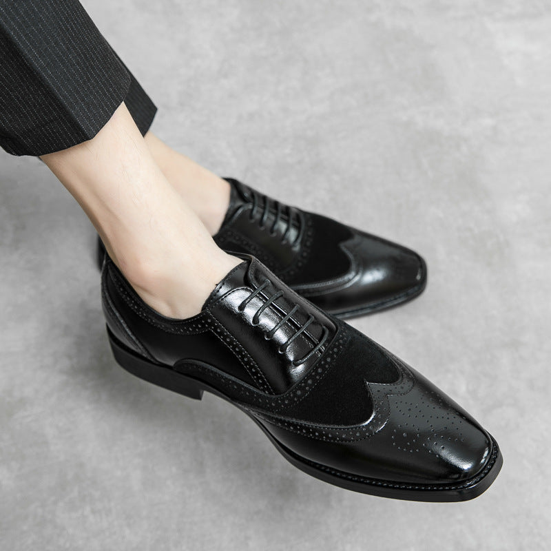Men's Leather British Style Brock Carved Shoes