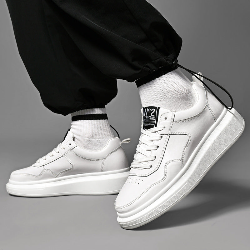 Men's Cowhide Leather Muffin Trendy Casual Sneakers