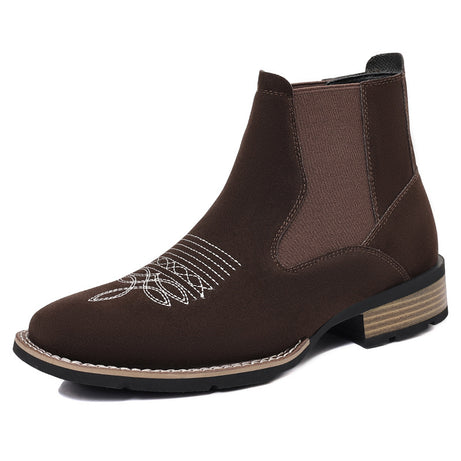 Men's Leather Retro Embroidered Suede Chelsea Boots