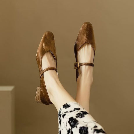 Women's Square Toe Elegant Buckle Leather Shoes