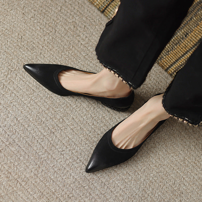 Women's Leather Retro Polished Pointed Shoes
