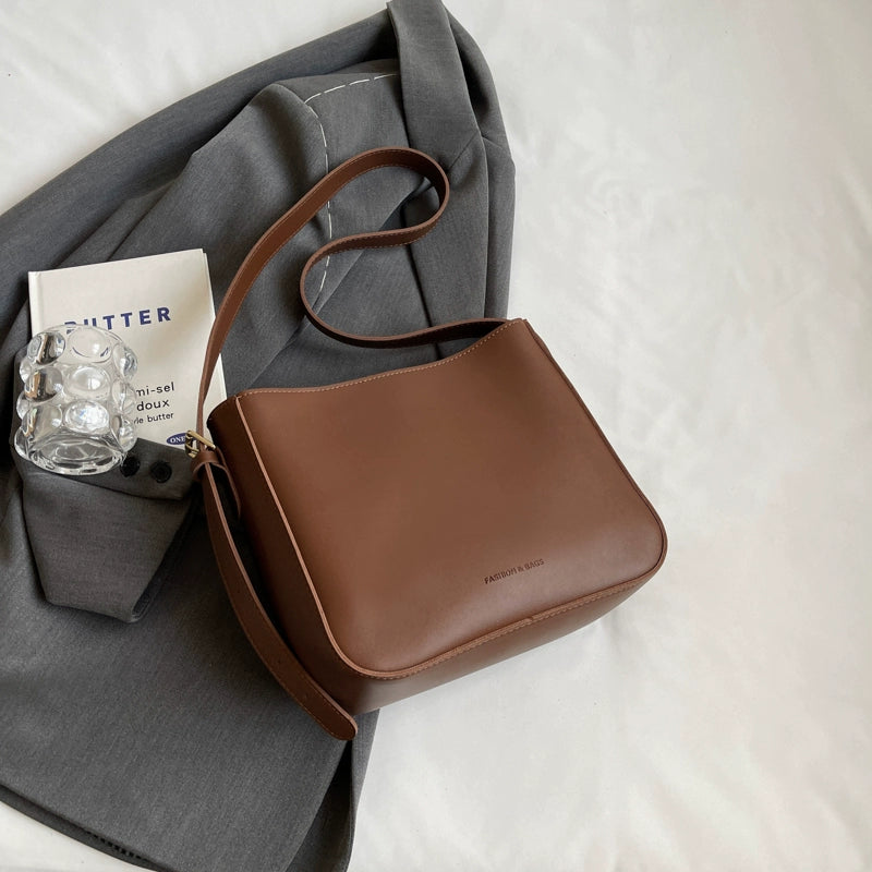 Women's Leather Casual Shoulder Bucket Bag