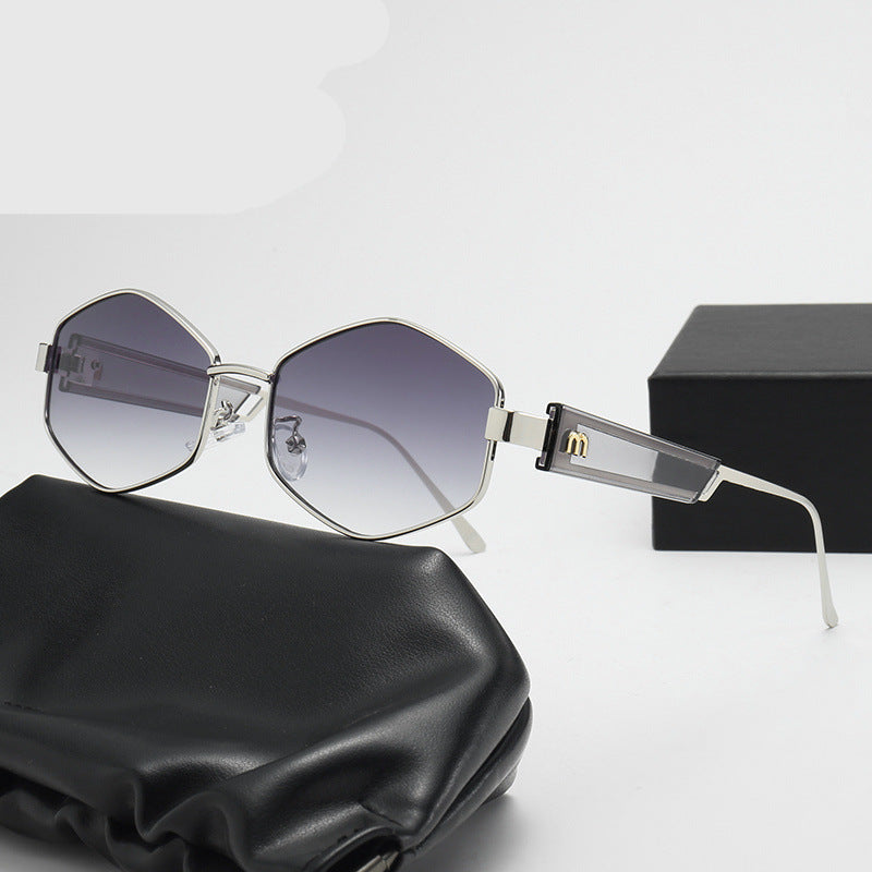 Women's Round Polygonal Metal Frame Hip-hop Sunglasses