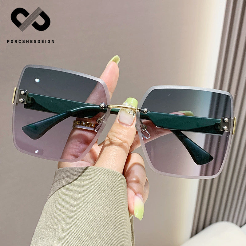Women's Rimless Big Face Thin UV Protection Sunglasses