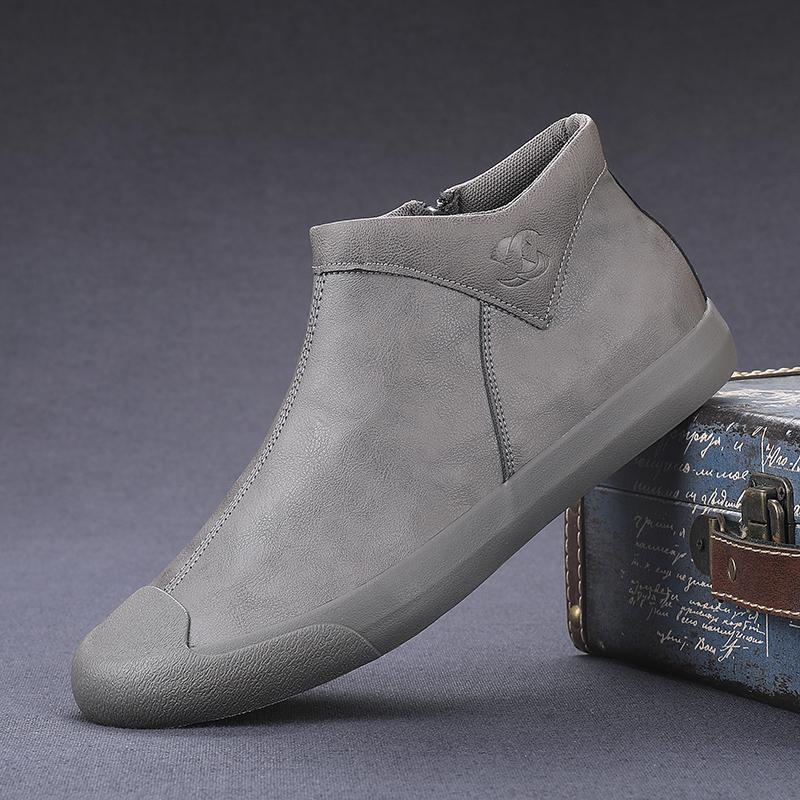 Men's Casual Leather Shoes Side Zipper Shoes