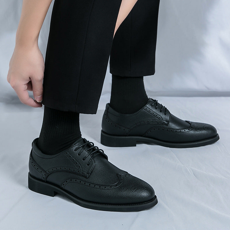 Men's Carved Pointed Thick Sole Wedding Shoes