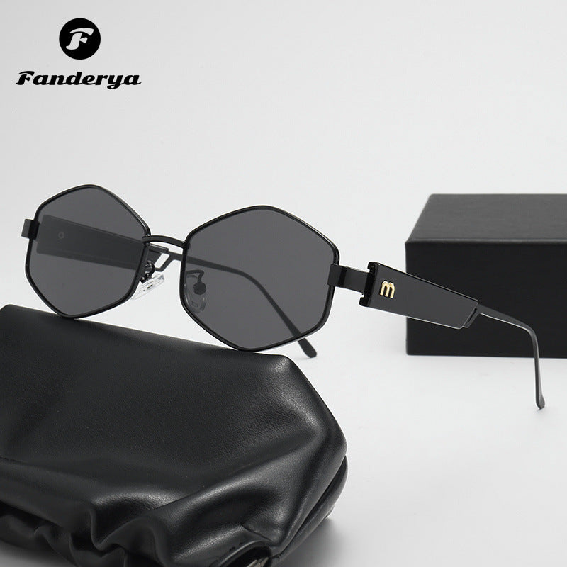 Women's Round Polygonal Metal Frame Hip-hop Sunglasses