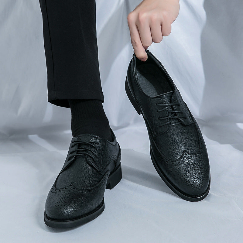 Men's Carved Pointed Thick Sole Wedding Shoes