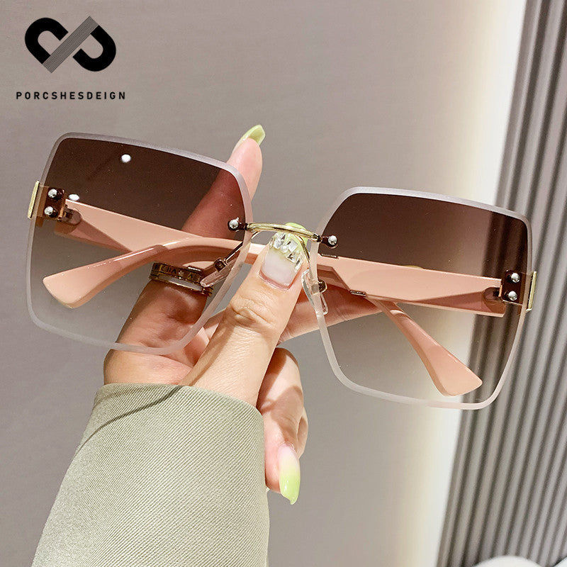 Women's Rimless Big Face Thin UV Protection Sunglasses