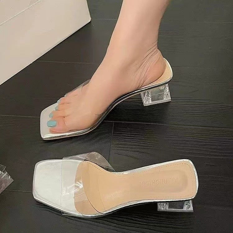 Women's High Heel Transparent  Slipper (In Stock)