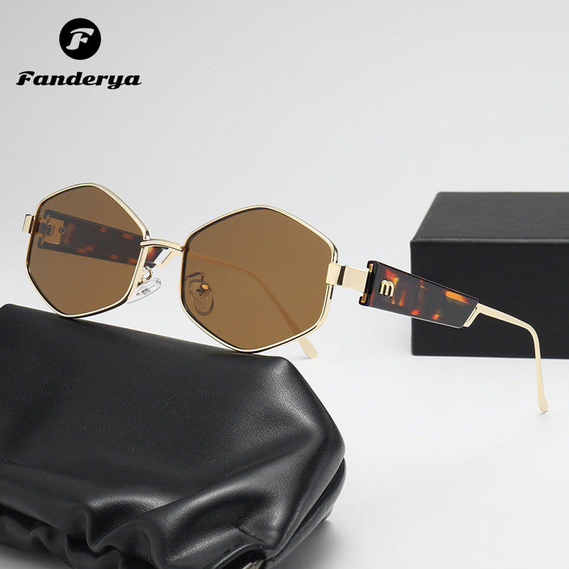 Women's Round Polygonal Metal Frame Hip-hop Sunglasses