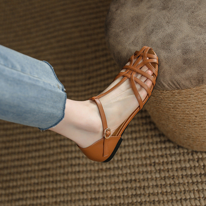 Women's Leather T-Shaped Sandals