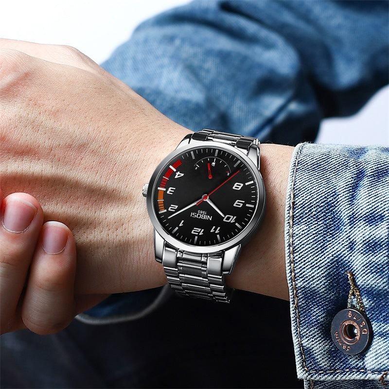 Men's Solid Steel Belt Double Snap Watch