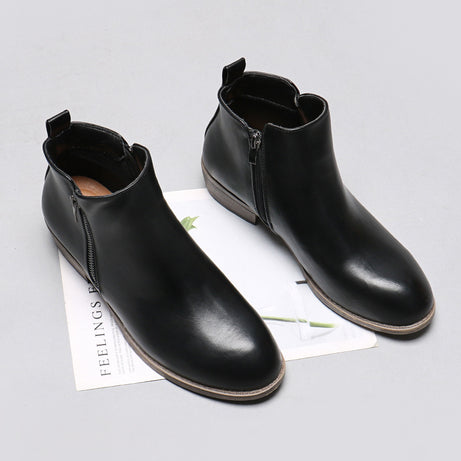 Men's Leather Low Heel Side Zipper Chelsea Boots