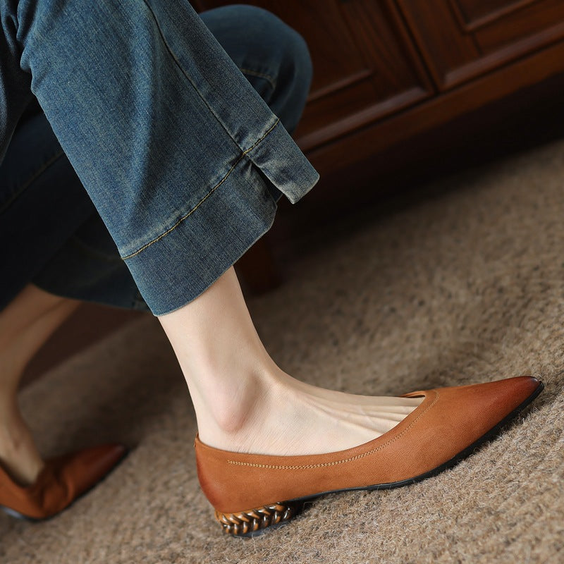 Women's Leather Retro Polished Pointed Shoes