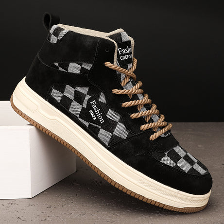 Men's High-Top Leather Casual Canvas Shoes