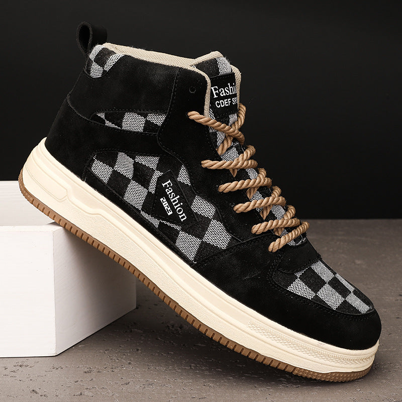 Men's High-Top Leather Casual Canvas Shoes