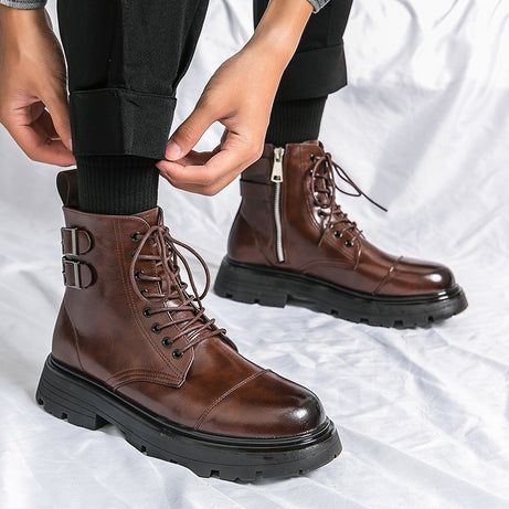 Men's Leather Martin Boots Fashion High Top Boots