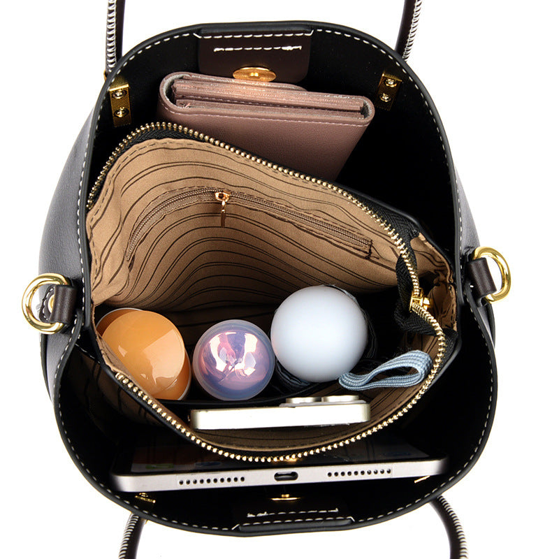 Women's Leather Large Capacity Bucket Bag