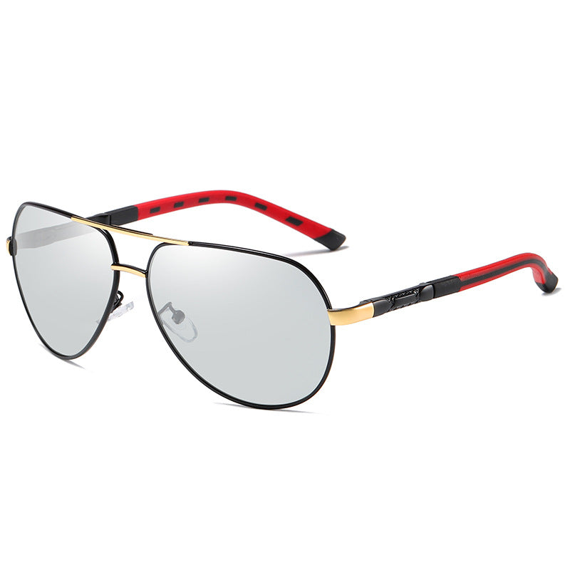 Metal Polarized Color-changing Round  Driving Sunglasses