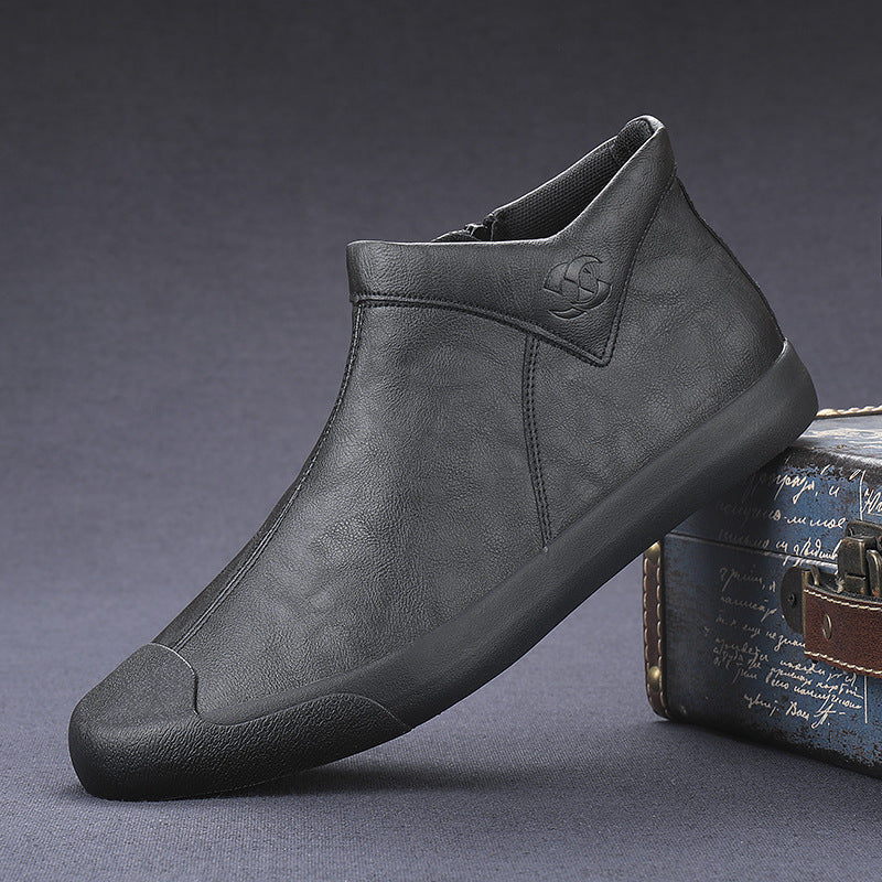 Men's Casual Leather Shoes Side Zipper Shoes