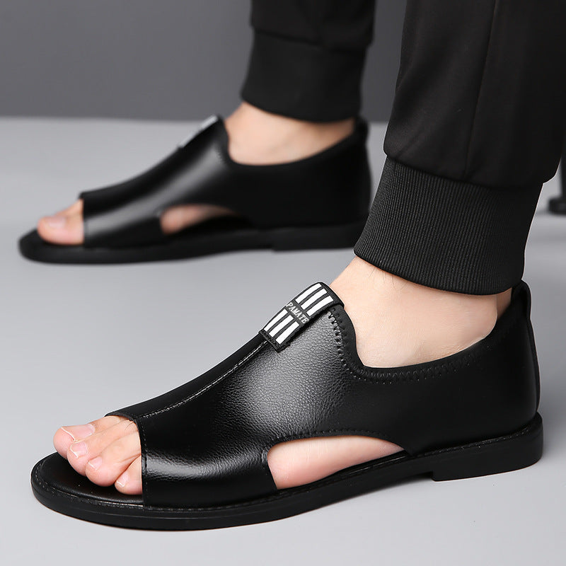 Men's Black Leather Sandal Shoes