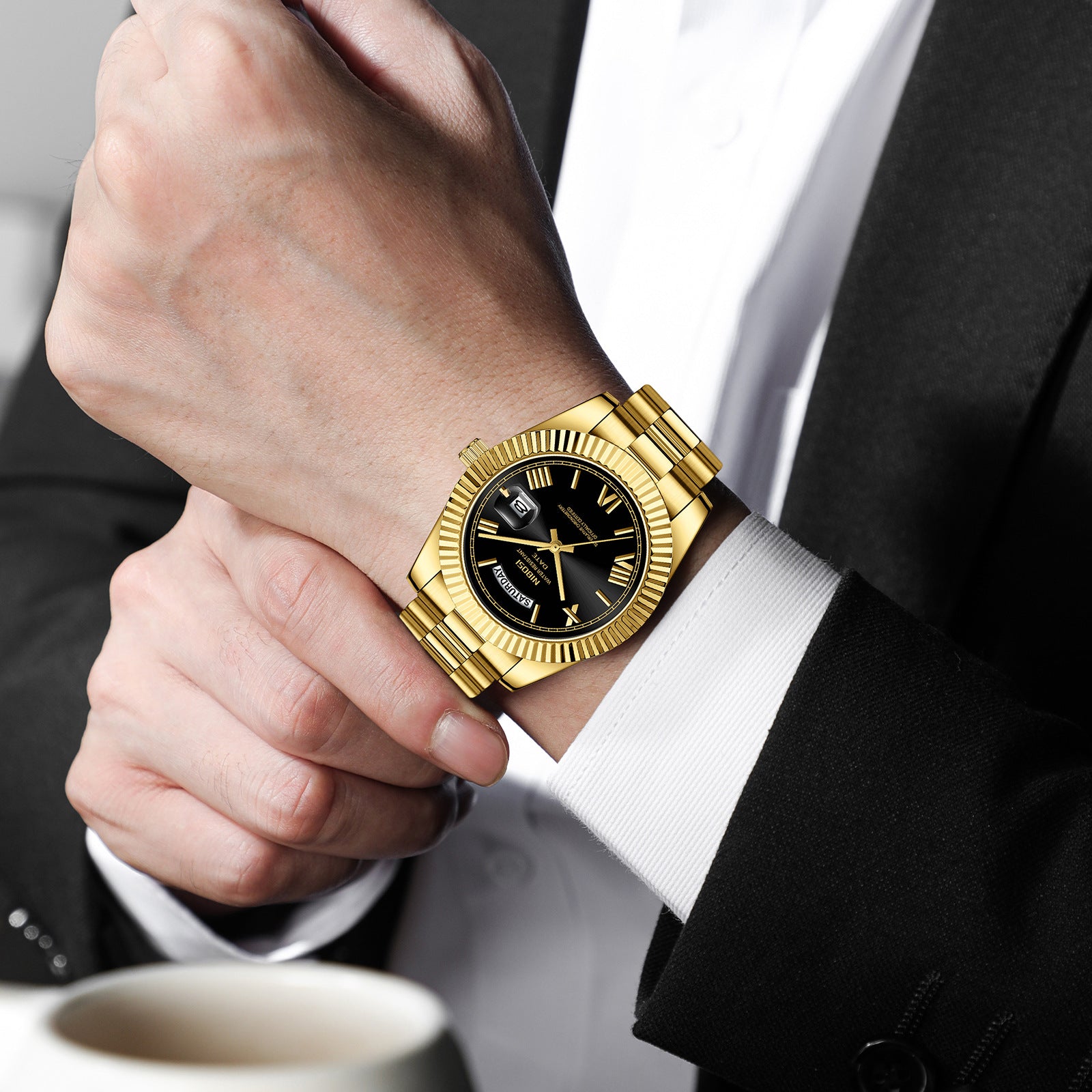 Men's Solid Steel Strap Crown Colorful Watch