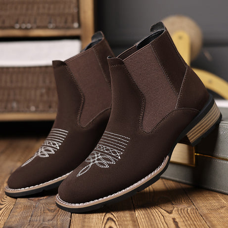 Men's Leather Retro Embroidered Suede Chelsea Boots