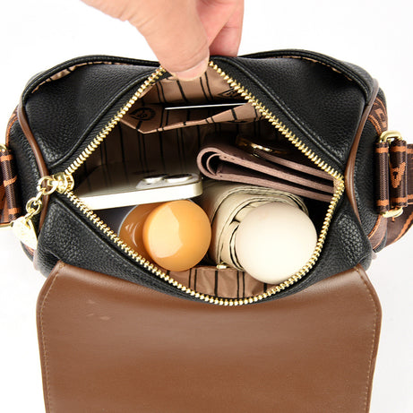 Women's Leather Contrasting Trendy Shoulder Bag