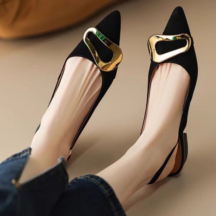 Women's Leather Metal Buckle Pointed Sandals