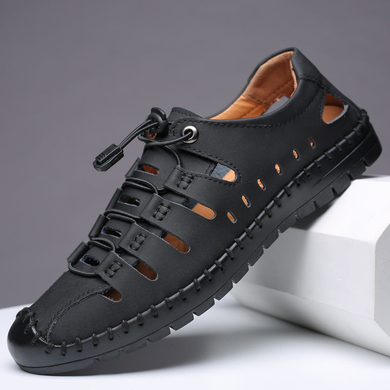 Men's Leather Breathable Hollow Casual Sandals