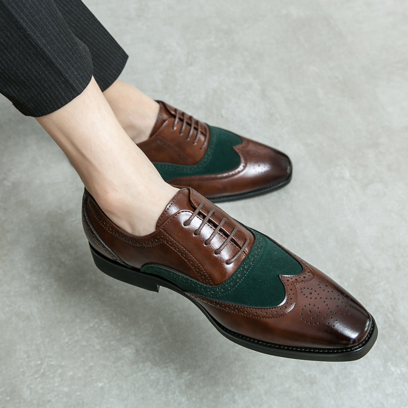 Men's Leather British Style Brock Carved Shoes