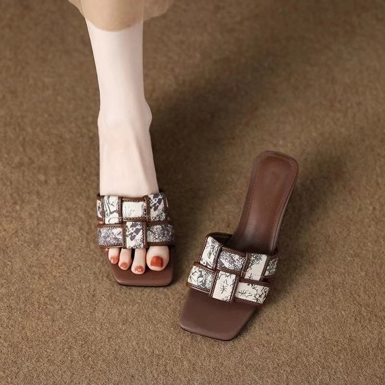 Women's Chunky Heel Slip-On Fashion Slippers (In Stock)