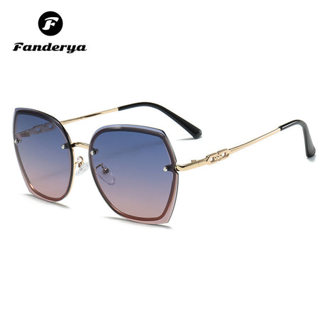 Women's Fashion Big Face Thin Frameless Trimmed Sunglasses