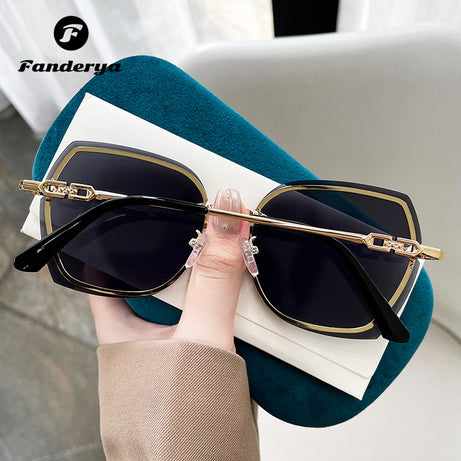 Women's Fashion Big Face Thin Frameless Trimmed Sunglasses